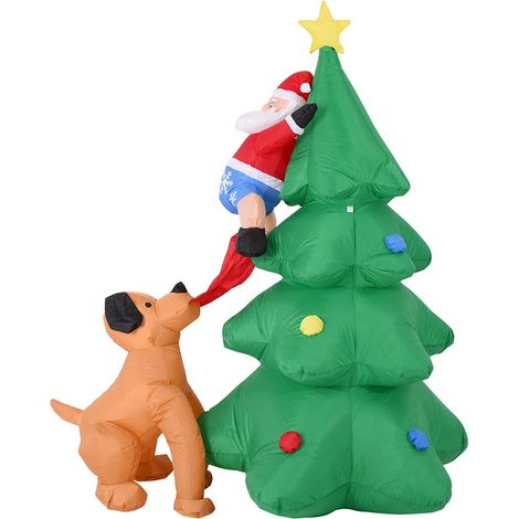 Gonfiabile Albero di Natale con Babbo Natale e Cane 180cm con Luci LED Esterno
