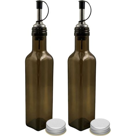 Lot de 2 bouteilles d'huile de 250 ml avec bec verseur, distributeur d'huile, vinaigre et huile en verre (1/4)