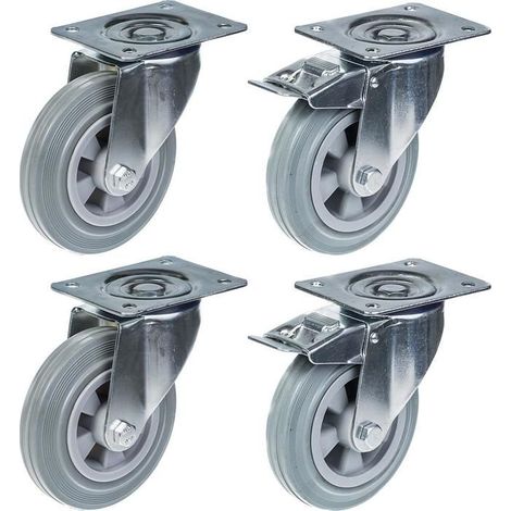 Drehbare Rollen - 160mm - Graugummi - Satz von 4 - Tragfähigkeit 540kg