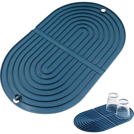 NineClouds Tapis de séchage à vaisselle résistant à la chaleur et antidérapant pour vaisselle - Tapis d'évier bleu (lot de 1) (1/5)
