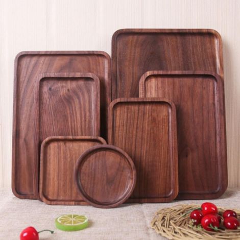 Plateau De Service En Bois - Noyer Noir - Pour Sushi Salade Dessert Apéritif - Rond Ou Carré - 12 À 25,5 Cm - 1 Pièce (1/5)
