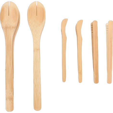 6-teiliges Set Mehrzweck-Küchenzangen aus Holz, wiederverwendbar, ideal zum Aufnehmen von Käse, Salat, Obst und Brot (1/5)
