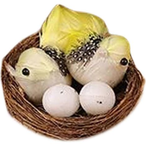 Nid d'oiseau artificiel avec œufs, sculpture d'oiseaux, décoration de Pâques pour le printemps-Yellow (1/5)
