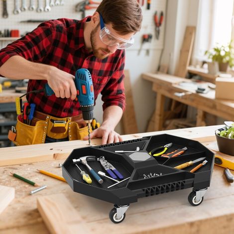 Chariot à Outils Roulant pour Automobile Plateau avec 4 Roues Pivotantes Capacité de Charge de 13,5 kg Chariot à Outils Universel Noir (1/5)