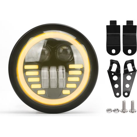 Phare LED Moto 12V 6.5 Pouces Double Couleur 12-80V DC IP67 Étanche DRL Rond Avant Remplacement pour Suzuki avec Support (1/5)