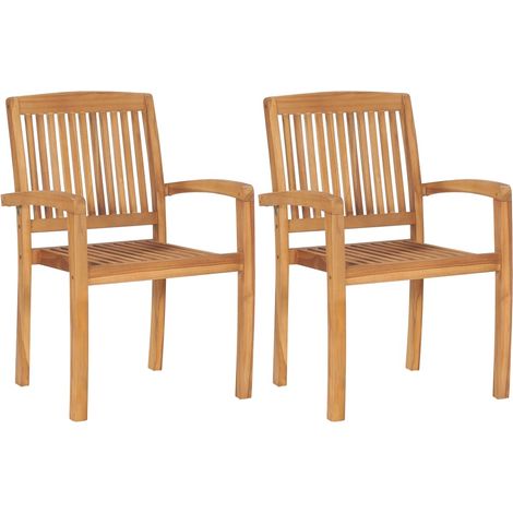 Garten-Essstühle 2 Stk. Stapelbar Teak Massivholz