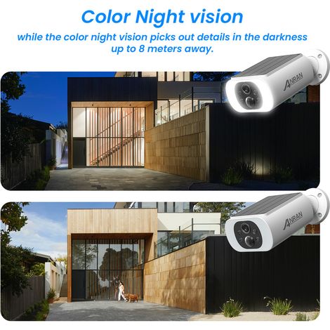 Anran – Caméra de surveillance extérieure sans fil WiFi solaire 3MP – Audio bidirectionnel – Détection mouvement PIR – Vision nocturne IP65