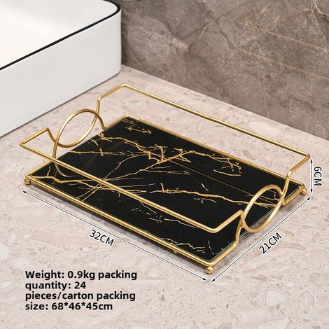 Étagère de toilette monocouche grand format Black Gold, sans perçage, légère et luxueuse, plateau de rangement pour cosmétiques et soins de la peau. (1/5)