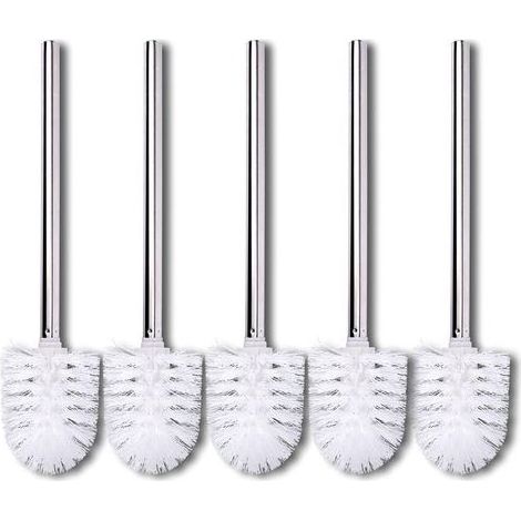 Lot de 5 brosses WC de remplacement – Tête de brosse blanche – Poignée en acier inoxydable – Compatible avec tous WC courants (1/5)