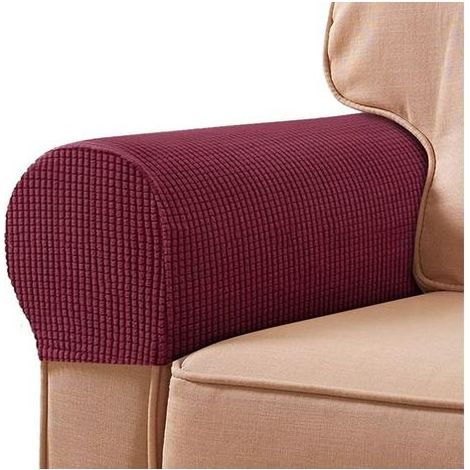 Accoudoir Universel Protecteur, Repose-Bras En Fibres De Polyester Couvrant Le Canapé, Mieux Protéger Votre Bras De Canapé De L'usure Housse De Fauteuil Extensible(2pcs, Vin Rouge) (1/4)