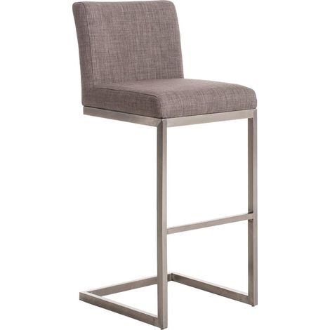 Tabouret de bar chaise haute contemporaine avec assise rembourrée tissu gris et piètement en acier inoxydable 100001191 (1/5)