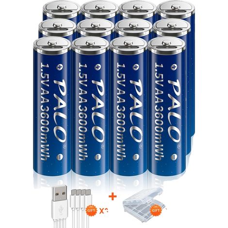 Pilas recargables de 1,5 V de iones de litio, alta capacidad, 12 AA (1/2)