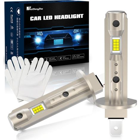 H1 LED Headlight Bulb, 1:1 Size Mini H1 Bulb Without Polarity Plug and Play H1 LED Headlight Wireless 90W 18000lm High/Low Beam Halogen Replacement – 2PCS (1/5)