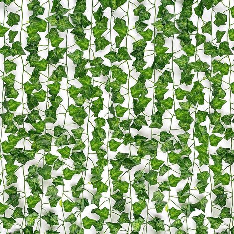 BEBUSINGOTO Paquete de 12 coronas de hiedra artificial, enredaderas falsas para decoración de habitaciones, plantas falsas, hojas de hiedra verde, protección UV, accesorios de pared para el hogar, dor (1/5)