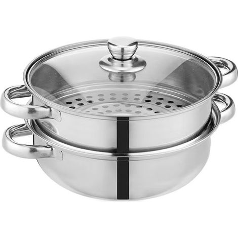 28 cm Edelstahl-Dampfgarer mit Griffen – EINNENFFER – Antihaftbeschichtung, Deckel inklusive, ideal für Gemüse und Meeresfrüchte (1/5)