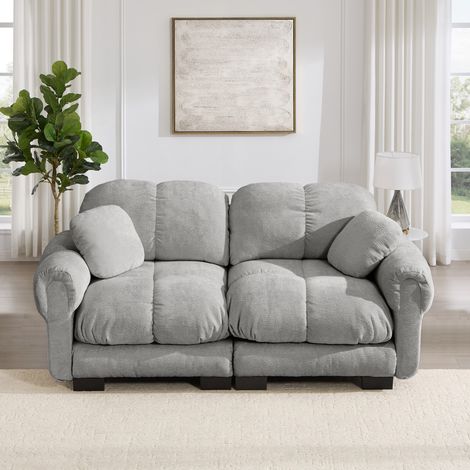 Divano a 2 posti in ciniglia, 190 x 86 x 90 cm, grigio chiaro DESVIAE (1/5)
