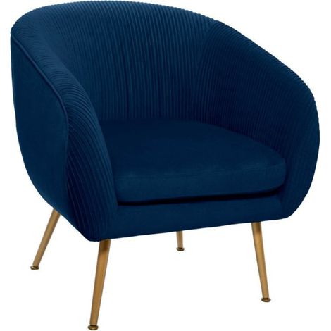 Fauteuil Design en Velours "Solaro" 78cm Bleu (1/5)