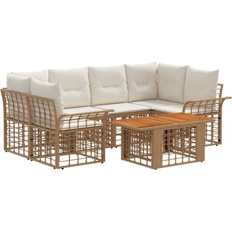 Gartensofa-set 7 stk. Natürlich und Cremweiß Poly-Rattan vidaXL (1/5)