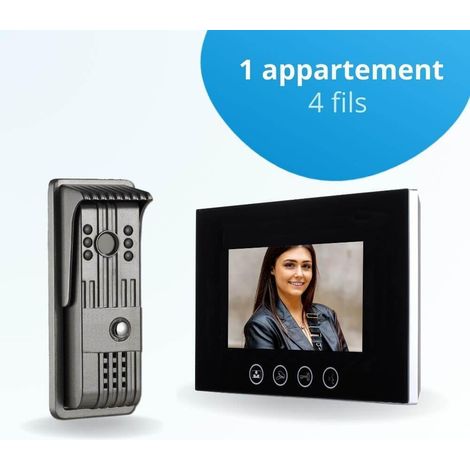 Portier interphone vidéo PILI 4 Fils - 1 écran noir 7" - avec mémoire photos