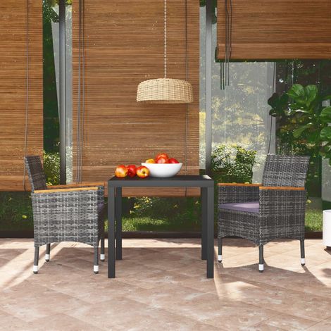 3 pcs Ensemble à dîner de jardin, Mobilier à dîner, Table et Chaises à Manger Résine tressée Gris MKPO20542 (1/5)