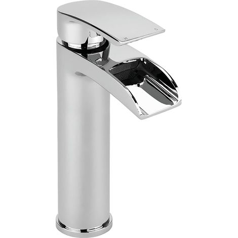 Tall Luxury Modern High Rise Waterfall Mono Basin Mixer - Chrome