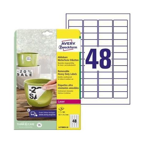 AVERY ZWECKFORM Folienetikett Avery Zweckform 45,7 x 21,2 mm (B x H) weiß 960 Etik./Pack. (1/4)