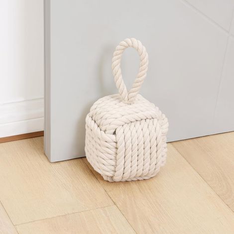 Butoir de porte décoratif - joli nœud de corde, butoir de porte robuste et lesté, fixation intérieure pour la maison et l'école, beige (1/5)