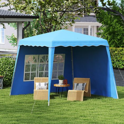Tente pliante escamotable Bleu pavillon jardin gazebo 2 89x2 89 m parois latérales hauteur réglable uv50+
