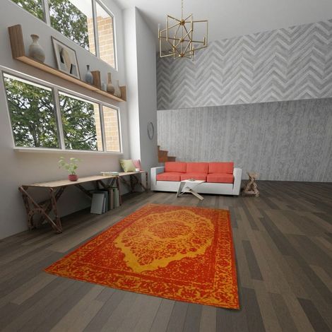 Tapis vintage Maddox - Tapis vintage - 300x80cm, Rectangular - 100% Laine vierge - Tufté main - Orange