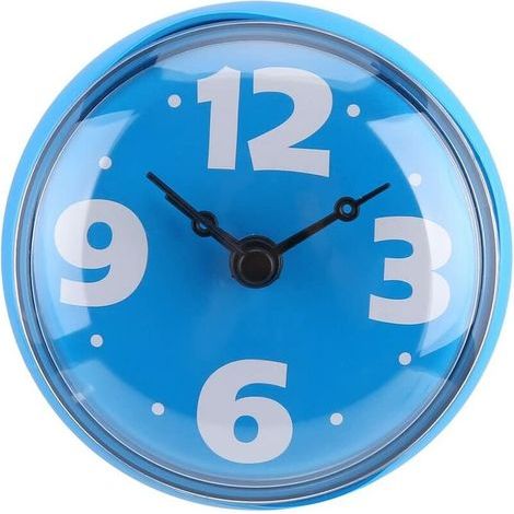 Reloj de ducha redondo e impermeable, esfera de 7 cm de diámetro, ventosa, números arábigos simplificados y fáciles de leer, esfera digital, números de baño (azul). (1/5)