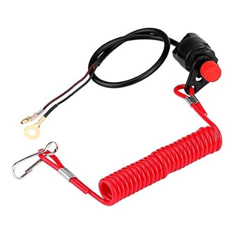 Interrupteur d'Arrêt et de Sécurité,  Switch Stop Bouton d'Arrêt d'Urgence Fermé Universal Coupe-circuit pour Tondeuse à gazon Moteurs Hors-bord avec Cordon d'Attache (1/5)
