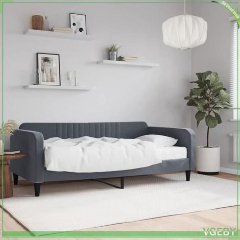 Lit de jour - 3197053 - 2 en 1 canapé-lit - Velours gris foncé - Matelas mousse 90x190 cm (1/5)