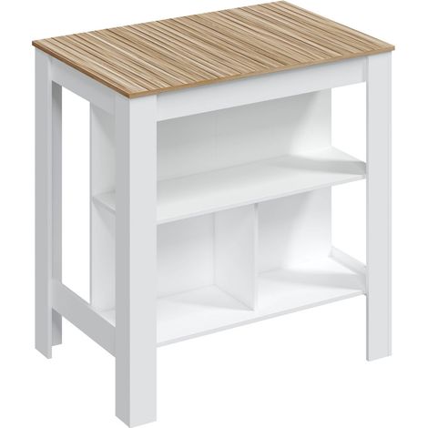 Home Heavenly® - Mesa alta de cocina EDITH. Mesa cocina o isla de 103x76 cm y 105 cm de altura. Color: Blanco Artik - Natur (1/5)
