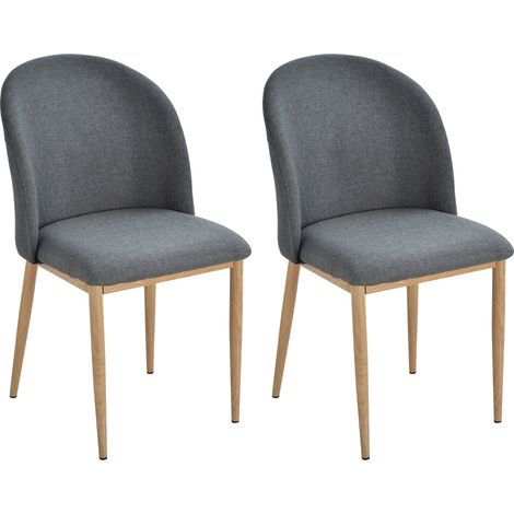 Homcom – Lot de 2 chaises de salle à manger – Pieds en métal imitation bois – Dimensions 50 x 58 x 85 cm – Confort ergonomique – Couleur gris - BOIS 50 X (1/5)