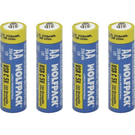 Pila Litio Recargable "AA" 1,5V USB-C (4 Unidades)