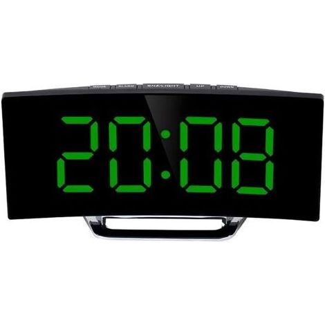 Réveil Électronique, Écran LED Courbé avec Température Miroir Fonction Snooze Silencieuse Support Batterie Coloré pour Maison Chambre à Coucher (1/5)