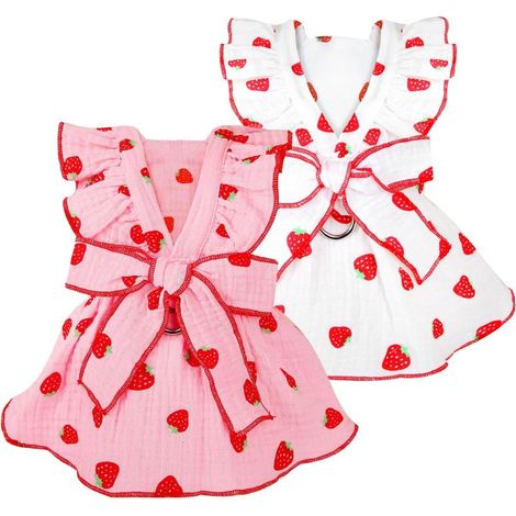 Robe d'été pour animaux de compagnie Irovami à pois fraise en coton, taille M (1/5)