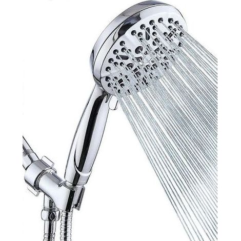 Pommeau de douche portatif haute pression avec un flexible de 60 pouces de long et un support de raccordement en laiton. (1/5)