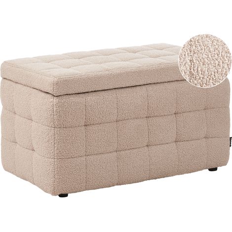 Otomana de bouclé beige 72 x 40 cm tela almacenaje banco dormitorio Michigan