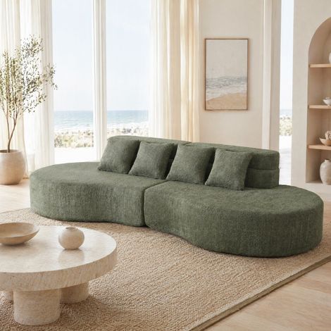 Sofá modular de 310 cm, 2 piezas, sin marco, verde, con funda desenfundable y lavable HAVRYA (1/5)