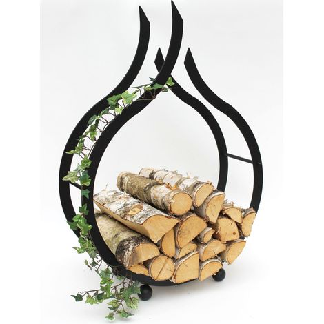 Dandibo – Étagère à bois Flamme 78 cm – Support en fer pour cheminée – Largeur 54 cm – Profondeur 19 cm – Décoration intérieure chaleureuse