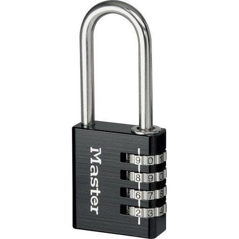 Master Lock – Cadenas à combinaison programmable noir 40mm – Corps en aluminium massif – Anse en acier chromé 6mm – Sécurité 10 000 combinaisons