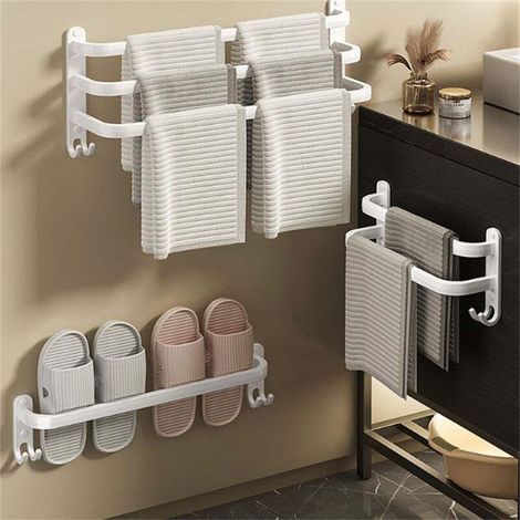 Support Mural pour Serviettes Blanc - Range-Serviettes Suspendu pour Salle de Bain, Sans Perçage - Organisation et Élégance Double 50cm (1/4)