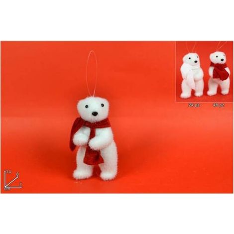 Orso con sciarpa da decorazioni rosso e bianco natalizi per albero di natale 14 cm (1/5)