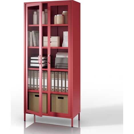 Wohnzimmer Vitrine ANGELO 800 x 1850 x 450 mm, Modern: Rot