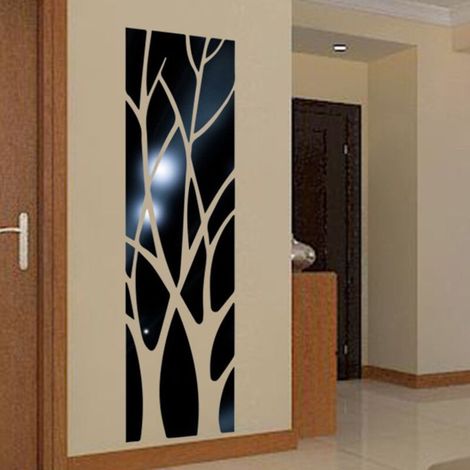 Schwarzer 100x28 cm großer 3D-Spiegel-Wandaufkleber mit Baumzweigen, selbstklebender, ablösbarer Acryl-Spiegel-Wandaufkleber, Wanddekoration für Zuhause, Wohnzimmer und Schlafzimmer (1/5)