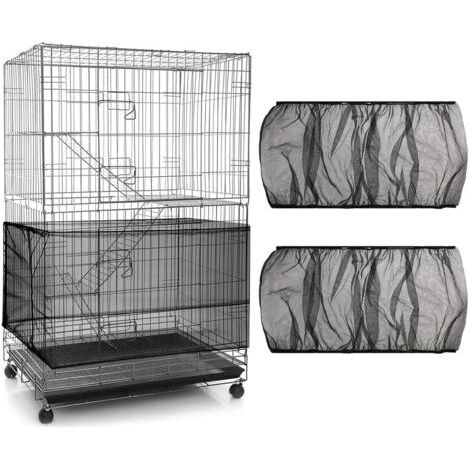 BUNTHAUS 2 Pièces Couverture de Cage à Oiseaux, Housse de Protection en Maille, Ajustable Attrape Graine, Filet de Perroquet en Maille de Nylon, Couvre Jupe Guard pour Cage Rondes Carré, noir (1/5)