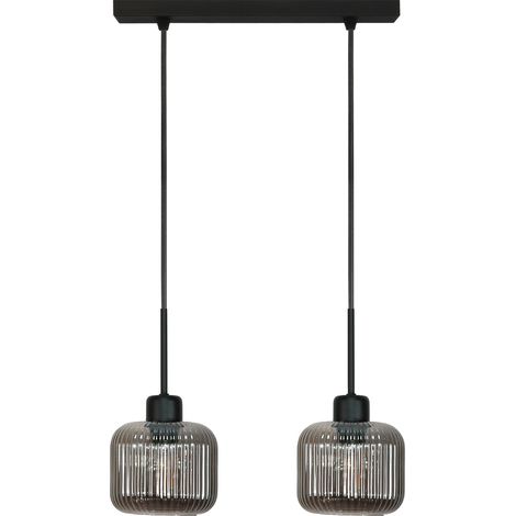 Schwarze Hängeleuchte mit graphitfarbenem Glasschirm, Beka Grey 15-008