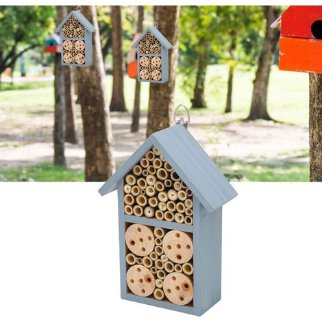 Hôtel pour Insectes en Bois et Bambou - Abri Hanging pour Papillons et Abeilles - Dimensions 23.3x12x7.5cm - Écologique