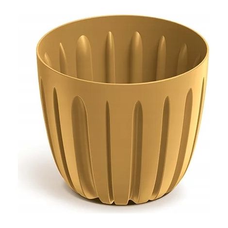 Kunststoff-Blumentopf mit geriffeltem Deckel, senfgelb, 13,8 cm, Wario